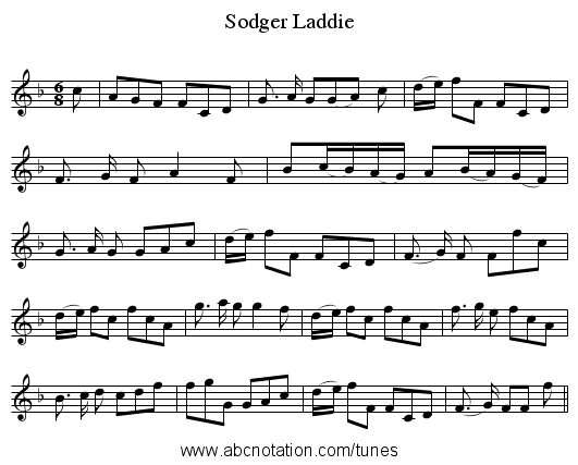 Sodger Laddie - staff notation