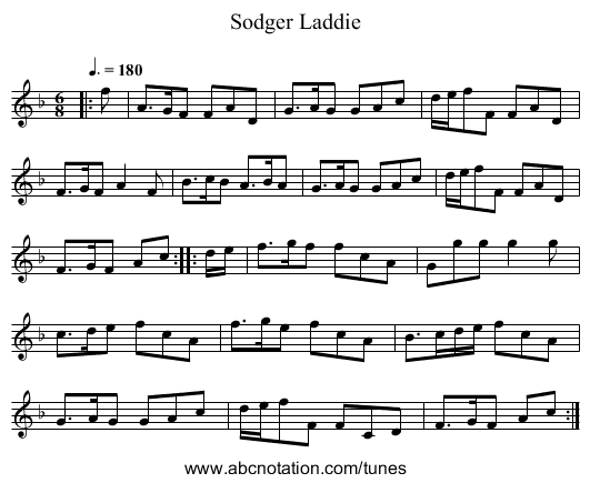Sodger Laddie - staff notation