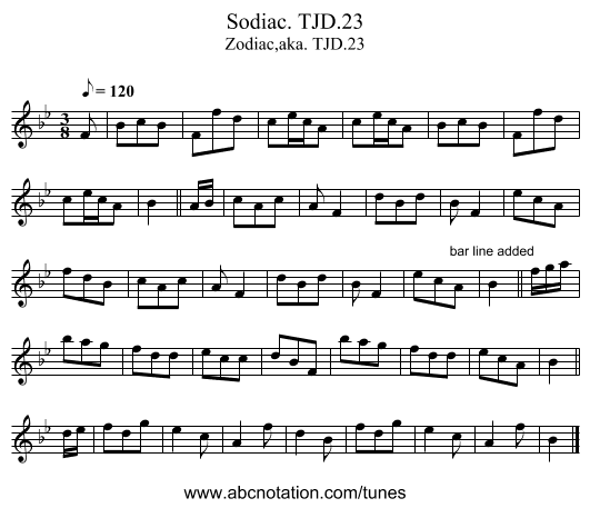 Sodiac. TJD.23 - staff notation