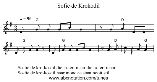 Sofie de Krokodil - staff notation