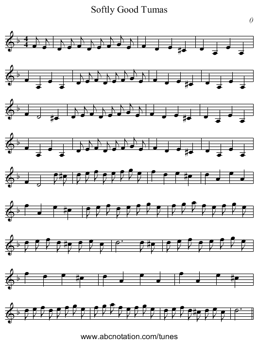 Softly Good Tumas - staff notation