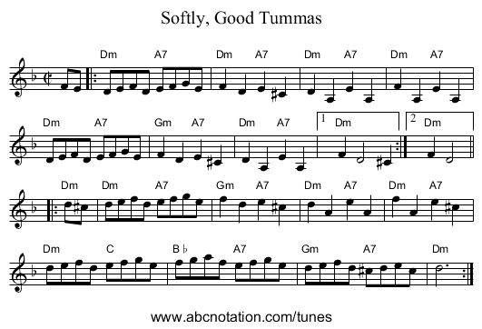 Softly, Good Tummas - staff notation