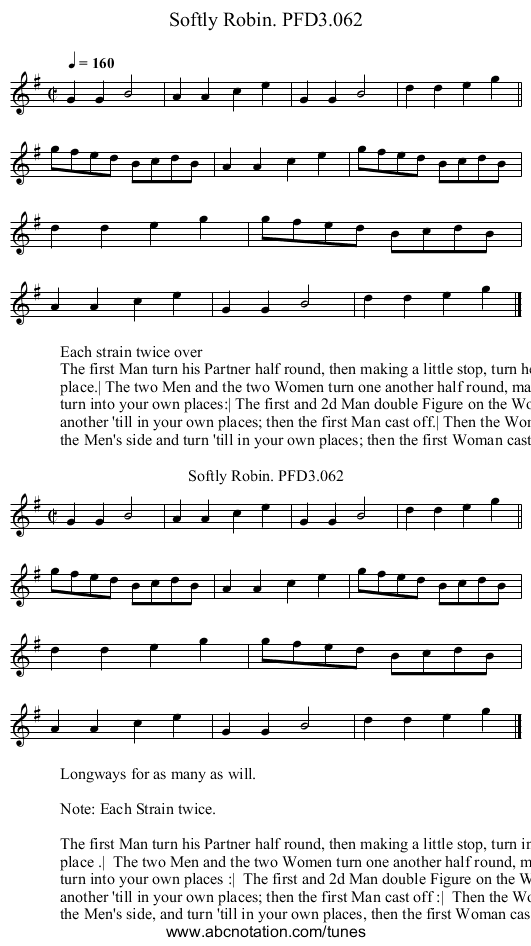 Softly Robin. PFD3.062 - staff notation