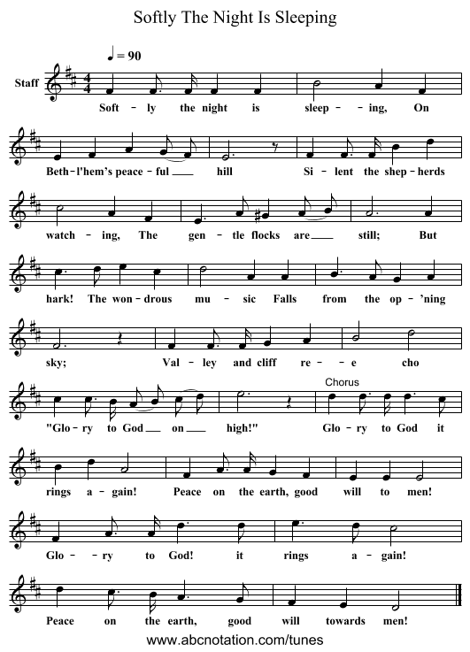 Softly The Night Is Sleeping - staff notation