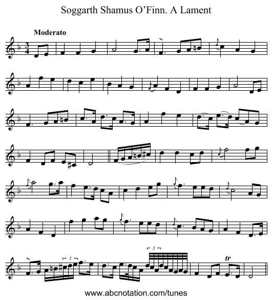 Soggarth Shamus O’Finn. A Lament - staff notation