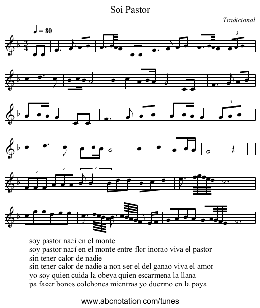Soi Pastor - staff notation