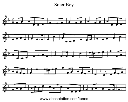 Sojer Boy - staff notation