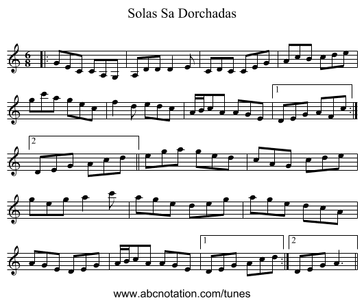 Solas Sa Dorchadas - staff notation