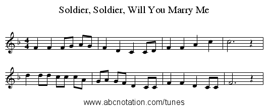 Soldier, Soldier, Will You Marry Me - staff notation