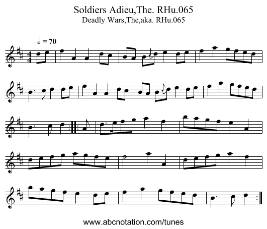 Soldiers Adieu,The. RHu.065 - staff notation