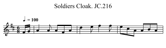 Soldiers Cloak. JC.216 - staff notation