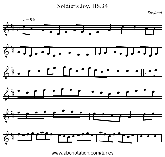 Soldier's Joy. HS.34 - staff notation