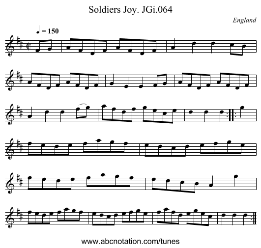 Soldiers Joy. JGi.064 - staff notation