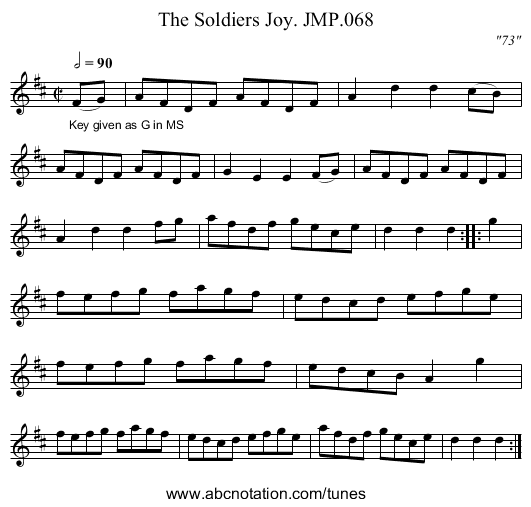Soldiers Joy. JMP.068, The - staff notation