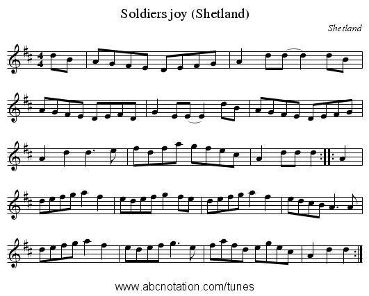 Soldiers joy (Shetland) - staff notation