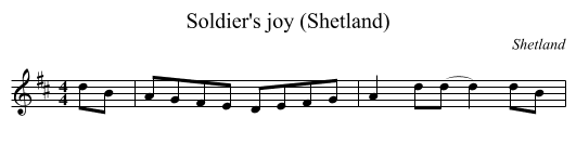 Soldier's joy (Shetland) - staff notation