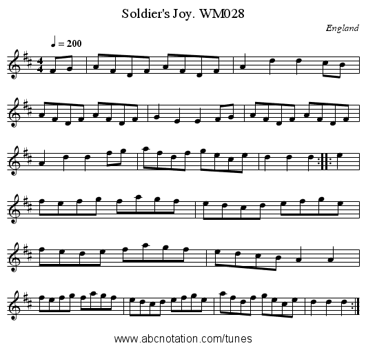 Soldier's Joy. WM028 - staff notation