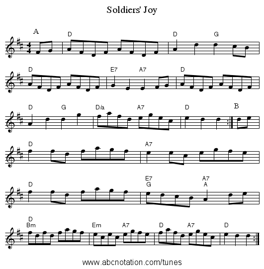 Soldiers' Joy - staff notation