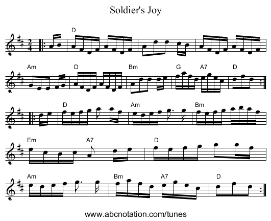 Soldier's Joy - staff notation