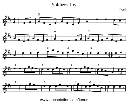 Soldiers' Joy - staff notation