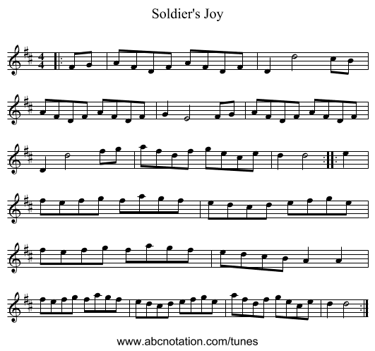 Soldier's Joy - staff notation