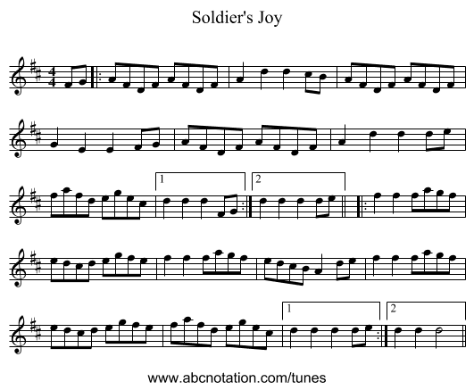 Soldier's Joy - staff notation