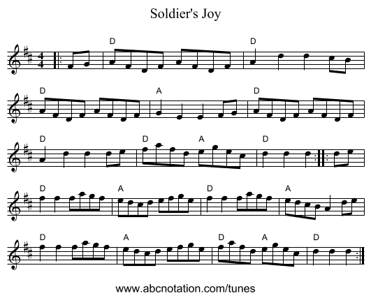 Soldier's Joy - staff notation