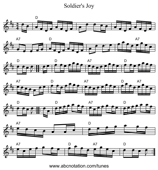 Soldier's Joy - staff notation