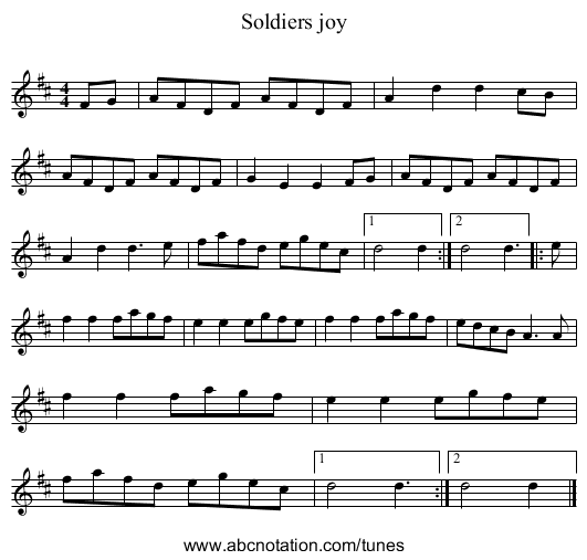Soldiers joy - staff notation