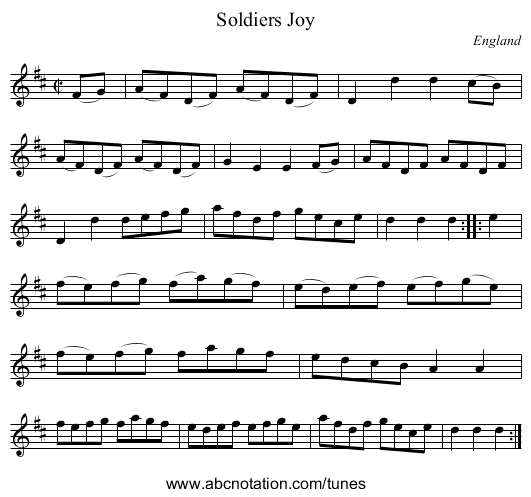 Soldiers Joy - staff notation
