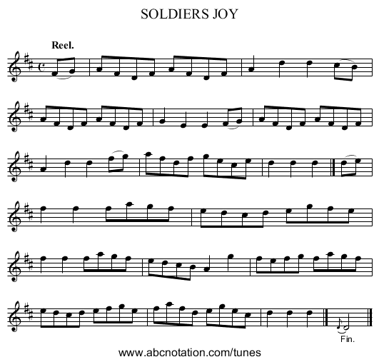 SOLDIERS JOY - staff notation