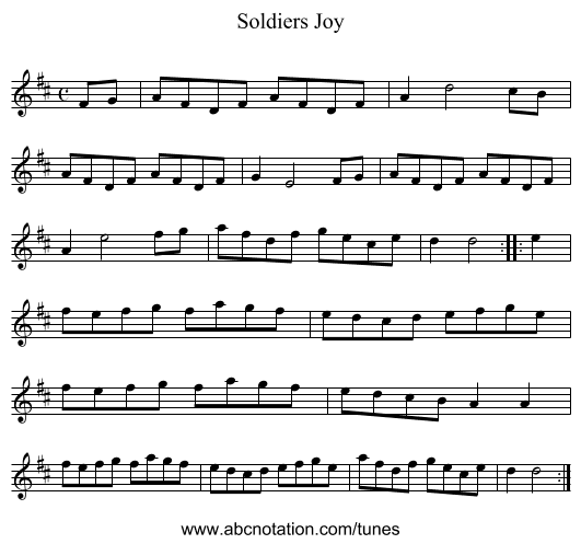 Soldiers Joy - staff notation
