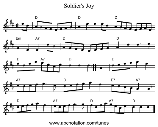 Soldier's Joy - staff notation