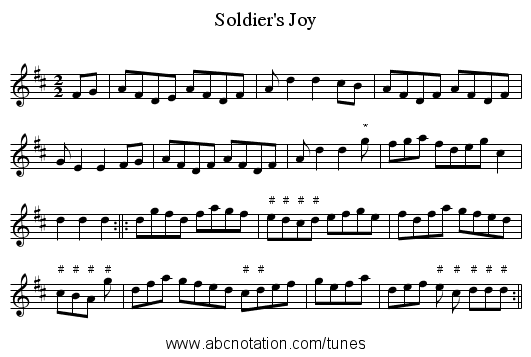Soldier's Joy - staff notation