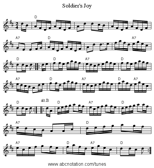 Soldier's Joy - staff notation
