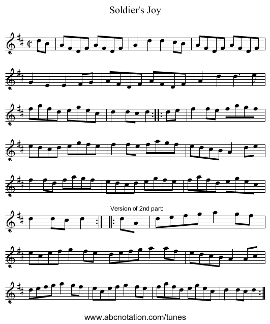 Soldier's Joy - staff notation