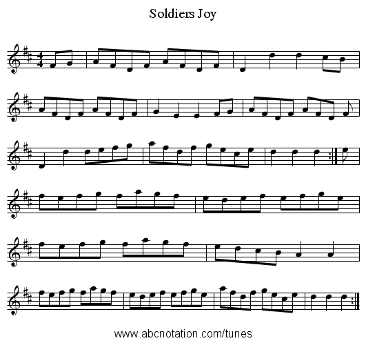 Soldiers Joy - staff notation