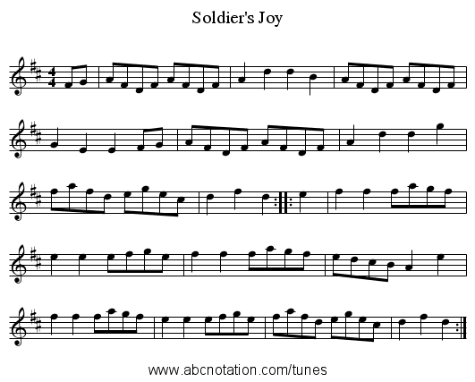 Soldier's Joy - staff notation