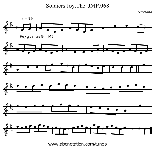 Soldiers Joy,The. JMP.068 - staff notation