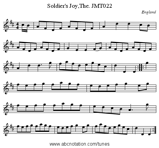 Soldier's Joy,The. JMT022 - staff notation