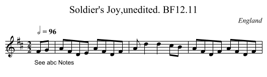 Soldier's Joy,unedited. BF12.11 - staff notation