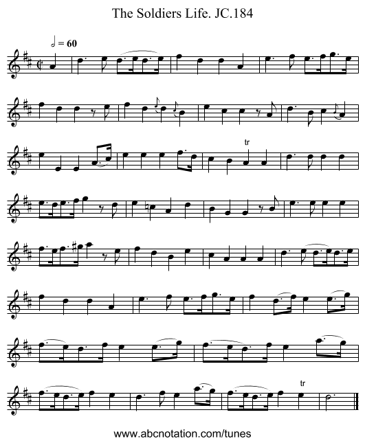 Soldiers Life. JC.184, The - staff notation
