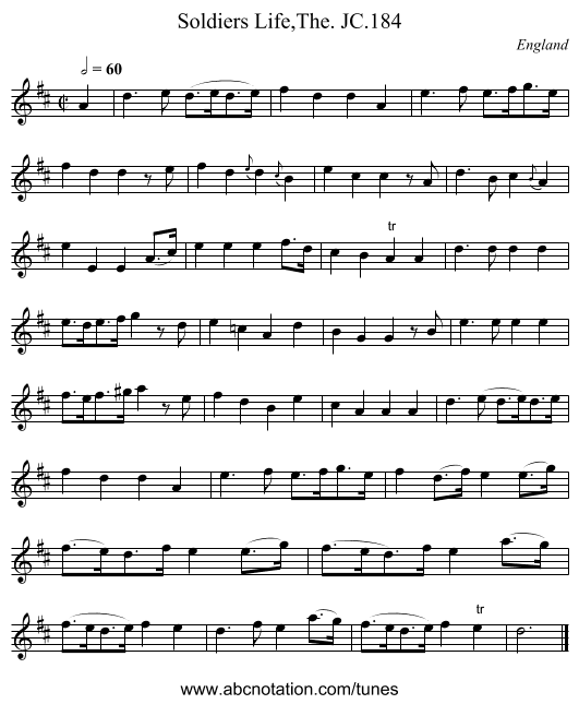 Soldiers Life,The. JC.184 - staff notation
