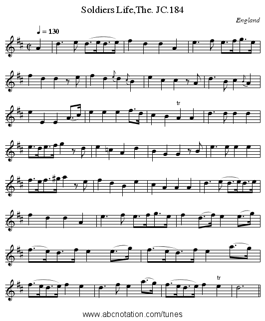 Soldiers Life,The. JC.184 - staff notation