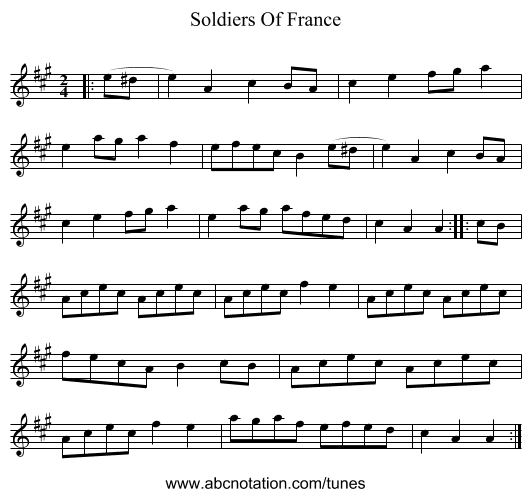 Soldiers Of France - staff notation