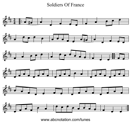 Soldiers Of France - staff notation