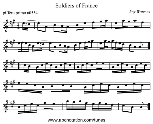 Soldiers of France - staff notation