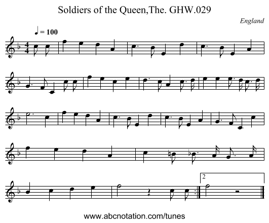 Soldiers of the Queen,The. GHW.029 - staff notation