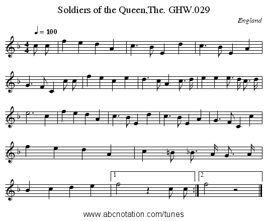 Soldiers of the Queen,The. GHW.029 - staff notation