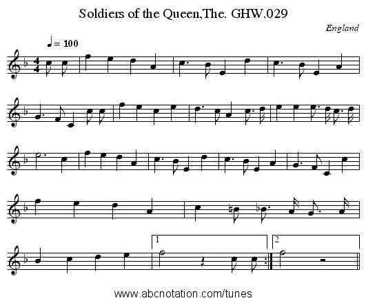 Soldiers of the Queen,The. GHW.029 - staff notation